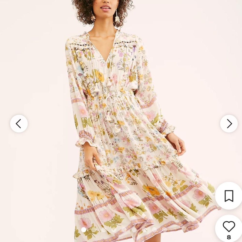 Spell Long Sleeve Floral Dress in Cream and Pink
